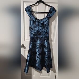 Elegant Blue and Black Floral Dress